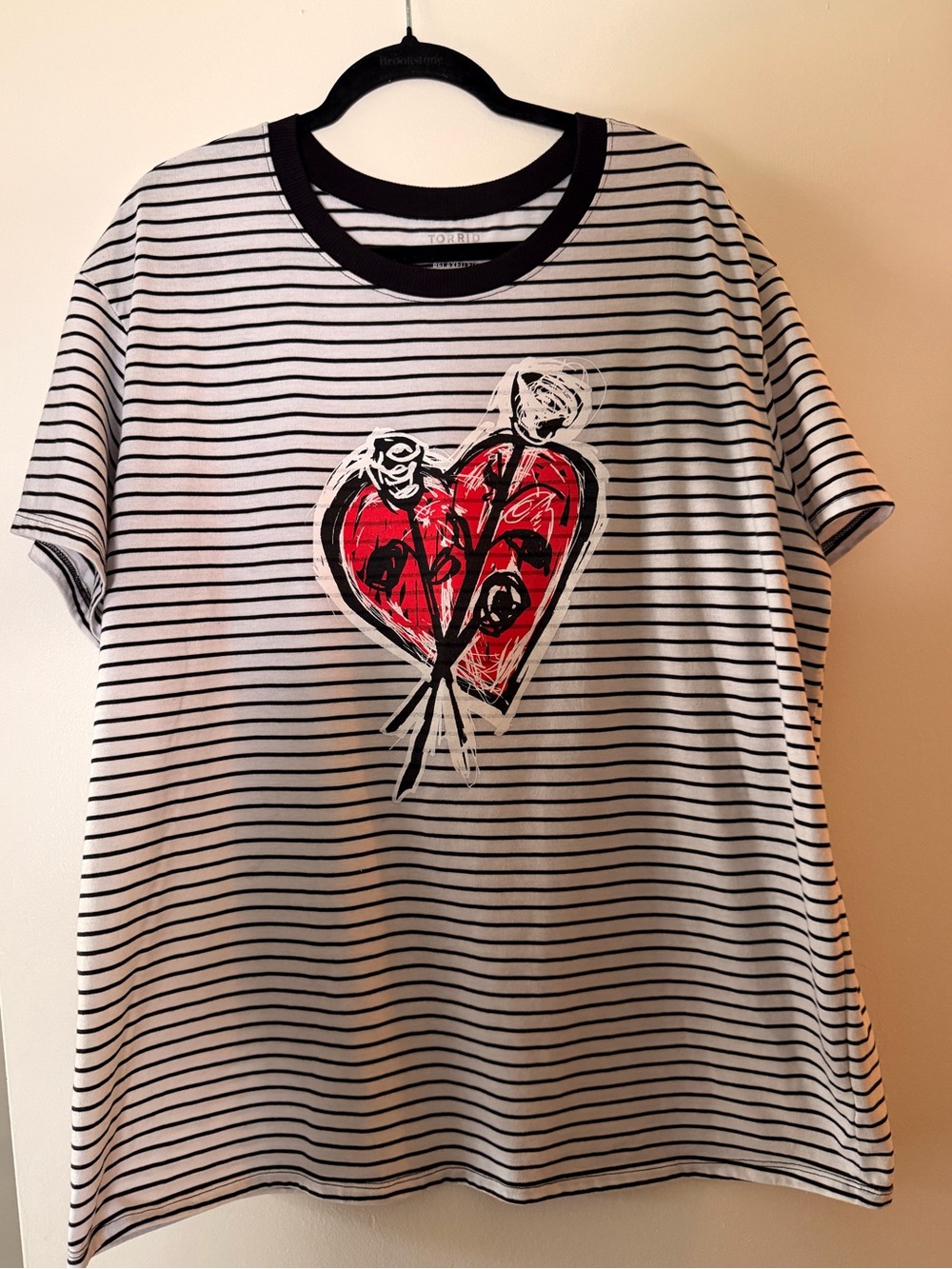 torrid Black & White Striped Tee with Red Heart Graphic